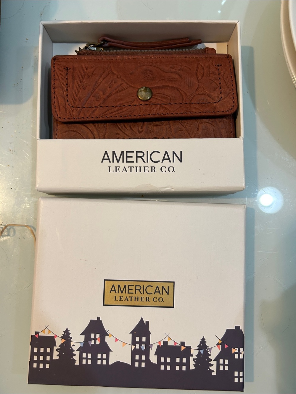 NWT American Leather Co. Embossed Leather Wallet in Warm Cognac